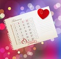 Vector background for Valentine's day, with the calendar sheet a