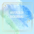 Vector background of watercolor splash texture is isolated.Hand-drawn blot, spot with gold frame and glitter. Abstract background Royalty Free Stock Photo