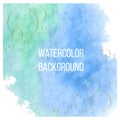 Vector background of watercolor splash texture is isolated.Hand-drawn blot, spot with golden circles. Abstract background of blue Royalty Free Stock Photo