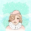 Vector background with winter girl