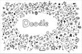 Vector background with the word Doodle and a background around it a set of different small geometric elements around in Royalty Free Stock Photo