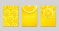 Vector backgrounds with fresh lemon slices. Yellow bright summer poster or banner template