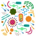 Vector Bacteria virus collection. Microbiology superbug, microorganisms and microbes epidemic infection bacilla germs