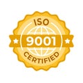 Vector badge of ISO 9001 certification seal, representing quality management and international standards in business