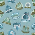 Vector badges catching fish fishing club or shop fisherman logo vector illustration seamless pattern background Royalty Free Stock Photo