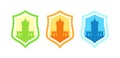 Vector Badges with medieval stronghold castles different colors isolated on white - Coat of arms and fortress