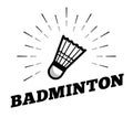 Vector badminton sport shuttle ball logo icon sun burtst print hand drawn vintage line art Royalty Free Stock Photo