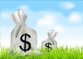 Vector bags of money against the blue sky Royalty Free Stock Photo