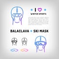 Vector balaclava icon, ski mask, snowboard equipment. Winter sports