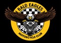 Bald eagle badge grip the motorcycle engine Royalty Free Stock Photo