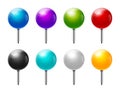 Vector ball vector isolated pin icon. Needle round colorful memo pushpin marker icon.