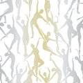 Vector Ballet Dancers in Gold and Gray Ombre on White Seamless Repeat Pattern. Background for textiles, cards