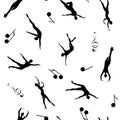 Vector Ballet Dancers and Music Notes in Black on White Seamless Repeat Pattern. Background for textiles, cards Royalty Free Stock Photo