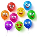 Vector balloon faces colorful set with funny facial expressions