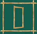 Capital letter D made of realistic brown dry bamboo poles inside of wooden stick frame