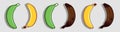 Vector banana Yin Yang of different colors. Ripe stages of bananas from unripe to overripe