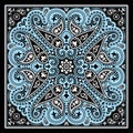 Vector bandana print with paisley ornament. Cotton or silk headscarf, kerchief square pattern design, oriental style