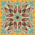 Vector bandana print with paisley ornament. Cotton or silk headscarf, kerchief square pattern design, oriental style