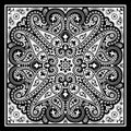 Vector bandana print with paisley ornament. Cotton or silk headscarf, kerchief square pattern design, oriental style