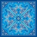 Vector bandana print with paisley ornament. Cotton or silk headscarf, kerchief square pattern design, oriental style