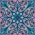 Vector bandana print with paisley ornament. Cotton or silk headscarf, kerchief square pattern design, oriental style