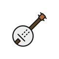 Vector banjo, guitar flat color line icon.