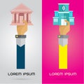 Vector bank building Modern icon set arm and hand