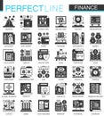 Vector Banking and finance black mini concept icons and infographic symbols set.