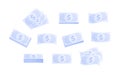 Vector banknote money flat illustration. Set of blue dollar icon shapes isolated on white background. Design element for banner, Royalty Free Stock Photo