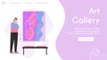 Vector banner of Art Gallery concept. Man looking at abstract painting Royalty Free Stock Photo