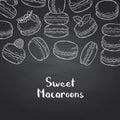 Vector background on black chalkboard with hand drawn macaroons Royalty Free Stock Photo