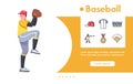Vector banner baseball pitcher and linear icon set Royalty Free Stock Photo
