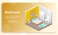 Vector banner of bedroom interior in isometric view Royalty Free Stock Photo