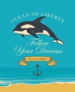 Vector banner with big hand-drawn killer whale Royalty Free Stock Photo