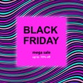 Vector banner Black Friday mega sale on neon and striped background. Royalty Free Stock Photo