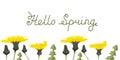 Vector banner with blooming dandelion. Spring greeting card concept in horizontal layout. Floral card with spring meadow flowers Royalty Free Stock Photo