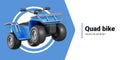 Vector banner with blue quad bike. Advertising template for sports club, rental business, store Royalty Free Stock Photo