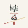Vector banner with Sushi, chopsticks and lettering Royalty Free Stock Photo