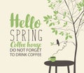 Spring landscape on coffee theme with cup on table Royalty Free Stock Photo