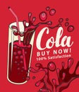 Vector banner with cola drink glass in retro style