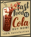 Vector banner with cola drink glass in retro style