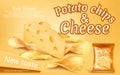 Vector banner with crispy potato chips and cheese