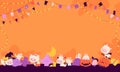 Cartoon Banner with Cute LLama Alpaca wearing Halloween Costumes, Pumpkins, Zombie Hands and Gravesa