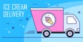 Vector banner for delivery of ice cream. Thin line flat design card Royalty Free Stock Photo