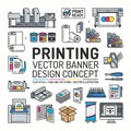 Printing vector banner design concept, flat style with thin line art printing icons on white background Royalty Free Stock Photo