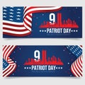 Vector banner design template with american flag and text on dark blue background for Patriot Day. vector poster. Patriot Day, Royalty Free Stock Photo