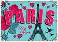 Vector banner with famous eiffel tower and roses