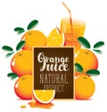 Orange juice banner with oranges and blackboard