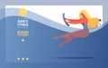 Vector banner with girl with waterobic noodle in a pool doing water aerobics. Royalty Free Stock Photo