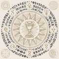 Vector banner with grail and esoteric symbols